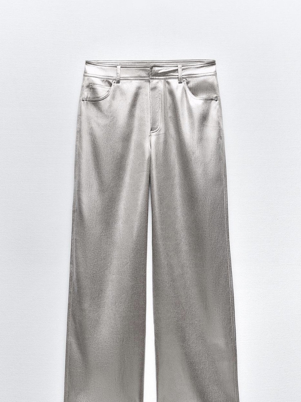 Metallic Silver Wide-Leg Pants